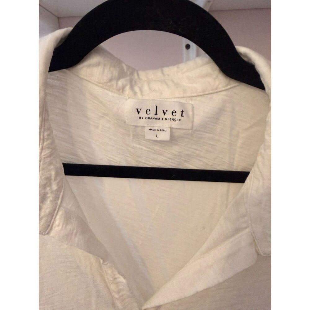 Velvet brand white cotton collared jersey shirt pull-on sz Large
